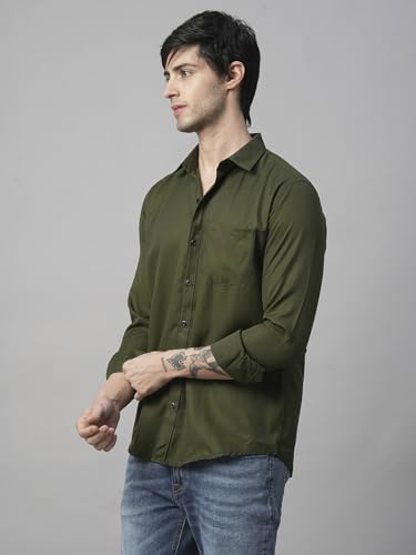 Image of TB Trybuy.in Men's Classic Button-Down Shirt, Olive Army Green, Long Sleeve, Regular Fit, Casual,Business & Formal Wear