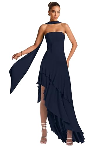 Strapless Bridesmaid Dresses with Scarf Women's Chiffon Formal Evening Dress with Slit