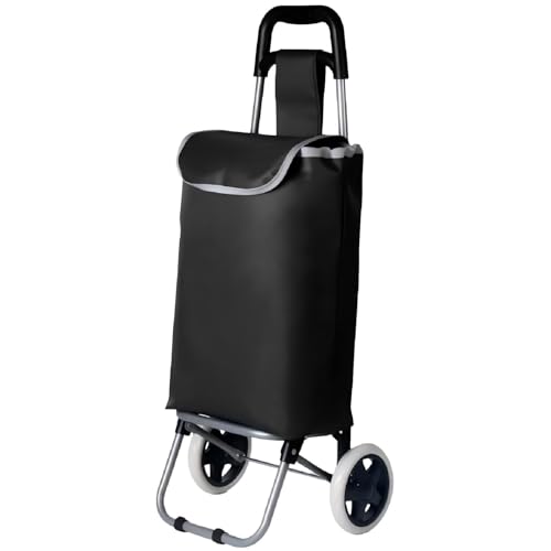 Carro de la Compra 2 Ruedas, Carrito Compra Plegable de Aluminio con Bolsa Oxford Desmontable (Negro, 23L)