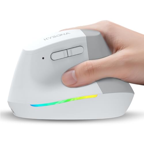 KYSONA Souris Ergonomique Verticale sans Fil – Bluetooth & 2,4 GHz, Clic Silencieux, Rechargeable, 5 DPI Réglables, Compatible PC, Mac, Ordinateur Portable – Blanc