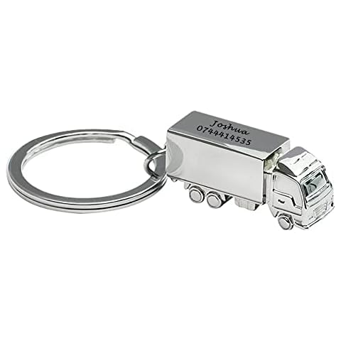 Personalised Engraved Chrome Truck HGV Articulated Lorry Keyring/Keychain In Gift Pouch - Enter Your Custom Text Cover