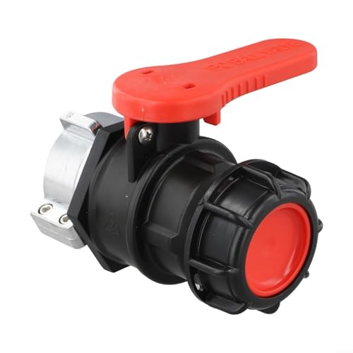 Vibsky Adaptador de válvula de tanque IBC de plástico de 62 mm S62 x 6 con válvula de bola de encendido/apagado para tanques de agua, tambores y contenedores