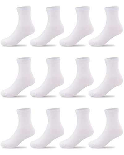 Duufin 12 Pairs Kids Girls Crew Socks Mid Cut Casual Athletic School Socks for Girls Kids
