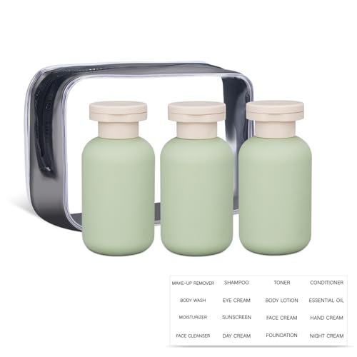 Image of ASEVAT 3.4 oz Travel Bottles for Toiletries, Leak Proof Squeeze Bottles Refillable, Plastic Bottles with Caps for Shampoo, Lotion, Cream, Conditioner and Liquids (3 Pcs)