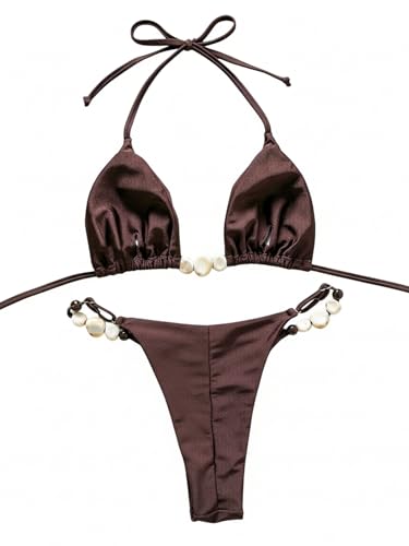 Bikini triangle avec perles GORGLITTER maillot de bain deux pièces style bohème chic - 2