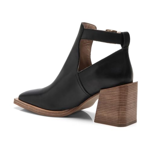 miss left Women Retro Closed Square Toe Cutout Ankle Booties Strap Buckle High Stacked Heel Winter Fall Boots Classic Business Office Daily Shoes Size 4-16 US3