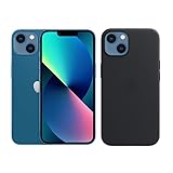 Apple iPhone 13 (128 GB) - Blau mit Leder Case mit MagSafe (für iPhone 13) - Mitternacht