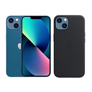 Apple iPhone 13 (128 GB) – Blau mit Leder Case mit MagSafe (für iPhone 13) – Mitternacht