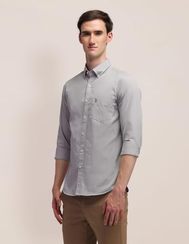 Image of U.S. Polo ASSN. Solid Slim Fit Shirts for Men - 100% Cotton, Full Sleeve Mens Casual Shirts
