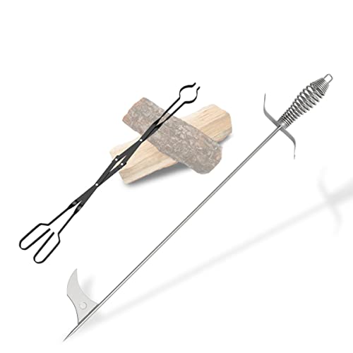 Ajinteby 30" Fire Pit Poker With 26" Fireplace Tongs Log Claw Grabber Fire Pit Tool Kits, 2 Part Assembled Fire Pit Sticker For Outdoor Campfire, Camping, Wood Stove #TOP7