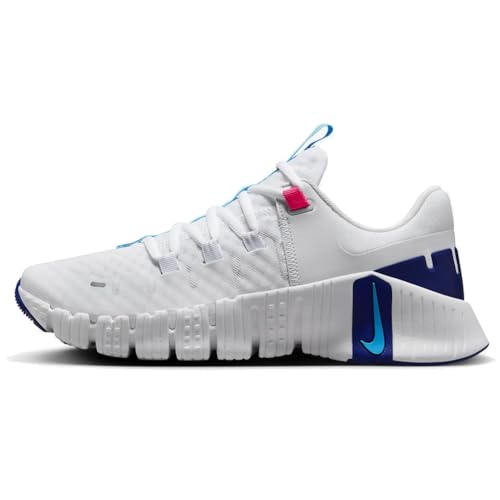 Nike Free Metcon 5 Women's Workout Shoes (DV3950-103, White/Fierce Pink/DEEP Royal Blue/Aquarius Blue) Size 14