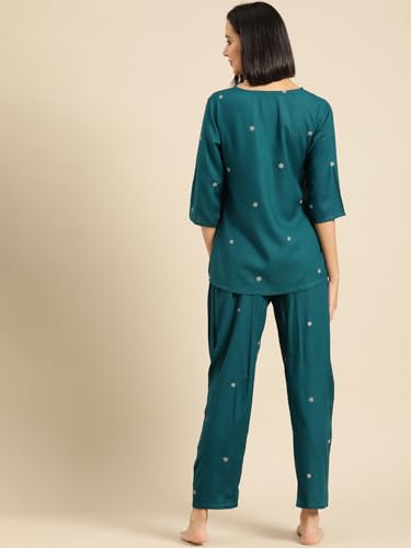 Image of Ichaa Women's Rayon Night Suit Printed Top & Bottom Set