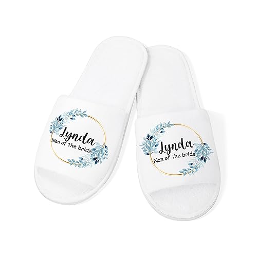 Personalised Wedding Slippers with Wreath and Name Set of 2 Customized Luxury White Slippers for BridesmaidsWedding Day Bridal Party Women Bachelorette Party Favor