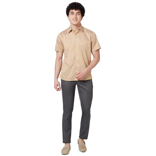 Image of Colorplus Men's Pure Cotton Solid Piece Dyed Pattern Contemporary Fit Flat Front Casual Trouser