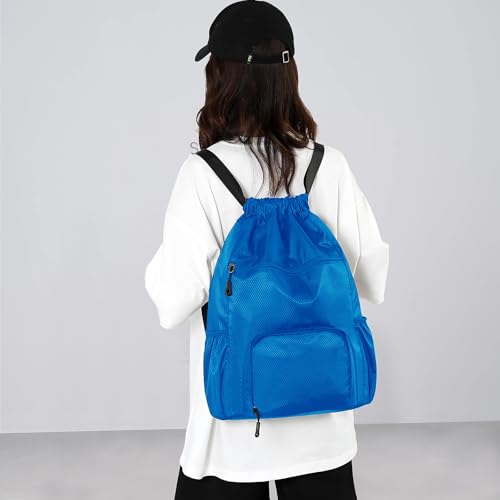 Image of Sports Drawstring Backpack Gym Sack with Shoe Compartment, Durable Oxford Fabric, Wet-Proof Pocket, Water-Resistant Cinch Bag for Men & Women, Foldable & Spacious Athletic Sackpack for Travel Fitness