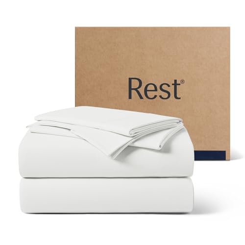 REST® Evercool®+ Cooling Sheet Set, King Size, Arctic White, Breathable Bed Sheets for Hot Sleeper and Night Sweats, with Pillowcases, with Ionic+ Self-Cleaning Silver Yarn for Sensitive Skin, 4PCS