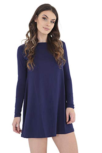 GW CLASSY OUTFIT Women Ladies Cap Sleeve Bodycon Long Sleeve Bodycon & Swing Dresses Casual, Dance, Skater Party Tops UK Size 8-26 (S-M 8-10, Navy Long Sleeve Swing Dress)