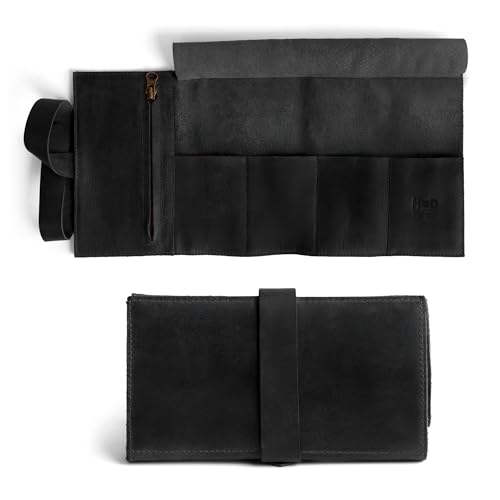 Image of Hide & Drink, Watch Roll Organizer with Zippered Pouch, Easy Carry On Watchlover Storage, Travel Essentials Gift, Full Grain Leather, Handmade (Charcoal Black)