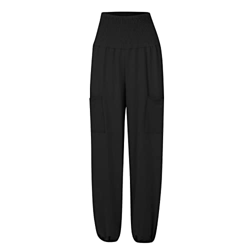 Bemona Women's Casual Pants, Solid Color High Waisted Pleated Leggings Casual Pants #TOP1