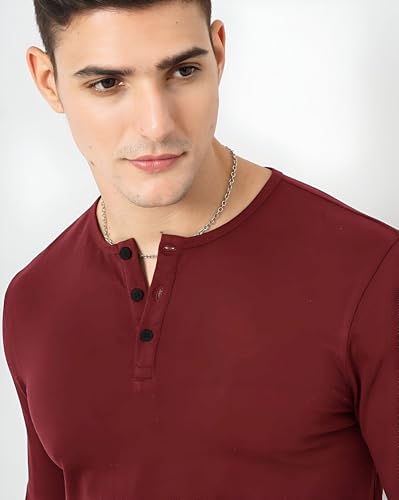 Image of LAZYCHUNKS Luxury Men's Full Sleeve Henley T-Shirt - Soft, Breathable, Stylish (Men's Henley T-Shirt), Great for Party and Casual wear
