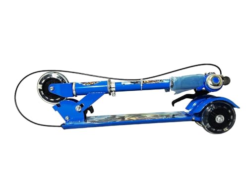 Image of Foldable Kick Skating Cycle LED Wheels | Kids 3 Wheel Kick Scooter with Adjustable Handlebar & Hight, Front Brake, Bell and Printed Deck | Skate Scooter for Kids Age 2-12 Years. (Blue)