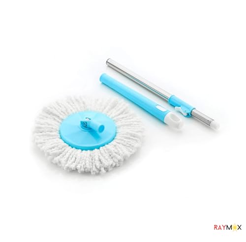 Image of RAYMOX Classic Spin Mop Spares Set Handle with Microfibers Refill Standing Magic Pocha with Easy Grip Handle Mop Stick Rod ( All in One Mop Stick Use )
