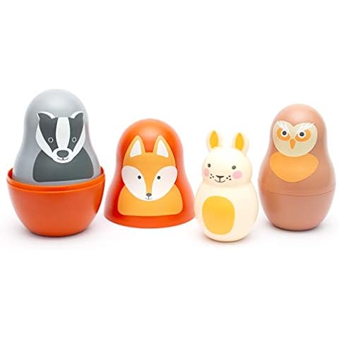 Rosa & Bo Woodland Friends Nesting Babies with Chiming Rattle - Russian Doll Educational Sensory Stacking Toy suitable for 6 months, 1,2 and 3 Year Old Boys and Girls Cover