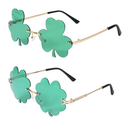 XIHIRCD 2 Pairs St. Patrick's Day Sunglasses, Green Shamrock Glasses & Four Leaf Clover Glasses Irish Sunglasses Leprechaun Glasses Eyewear for St. Patrick's Day Accessories Costume Decor