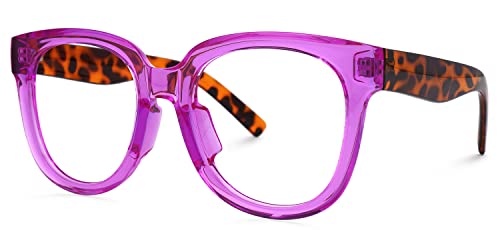 Image of Zeelool Unisex Retro Oversized Square Blue Light Blocking Glasses Harrell ZOP049594-05 Purple
