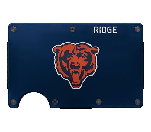 The Ridge NFL Wallet - Chicago Bears - Slim Wallet Card Holder Carry up to 12 Cards RFID Safe Blocks Chip Readers Minimalist Wallet With Cash Strap & Extra Money Clip