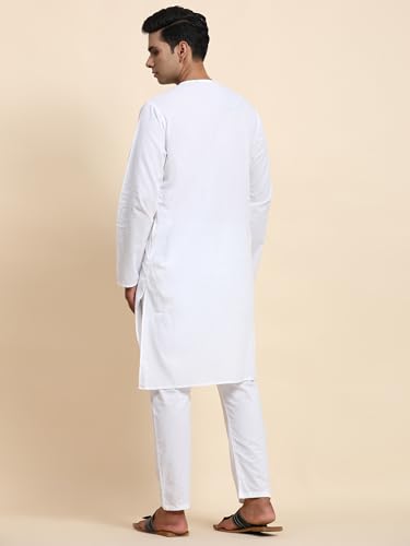 Image of Men's Pure Cotton Solid Kurta Pajama Set Round Neck Casual Yoga Dress
