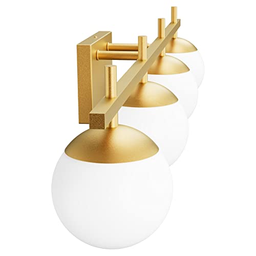 Image of Ralbay Mid Century Gold Bathroom Vanity Lights 4-Light Gold Milky Glass Modern Bathroom Lighting Fixtures Over Mirror, Gold 4-Light (Exclude Bulb)