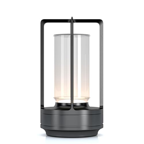 YYXGOOB Cordless Portable LED Table Lamp, Rechargeable Battery Operated Desk Lamp with Touch Sensor, 3-Way Dimmable Suitable for Bars/Cafes/Restaurants/Bedrooms/Camping (Grey)
