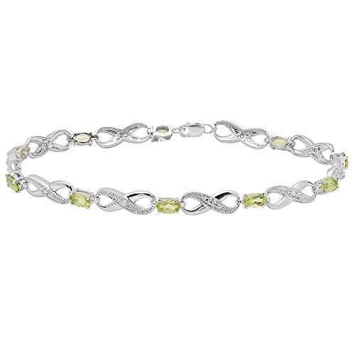 Dazzlingrock Collection Oval Peridot & Round White Diamond Ladies Infinity Link Tennis Bracelet, Sterling Silver #TOP16