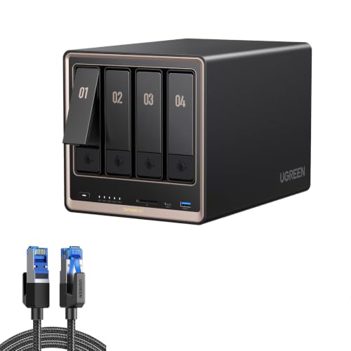 Image of UGREEN NAS DXP4800 GT 4-Bay Desktop NAS (Diskless) Bundle with Cat 8 Ethernet Cable 3FT, High Speed Braided 40Gbps 2000Mhz Network Cord Cat8 RJ45