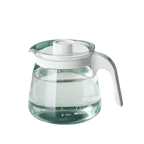 Brfveob ケトル、冷水筒、ガラ、耐熱冷水筒、透明急須、紅茶ポット、麦茶、冷蔵庫、軽量、大容量、目盛り付き、スタイリッシュで清潔、はさまざまな飲み物に使用できます。氷水、お茶、ジュースなどとして (1700ml,ホワイト)