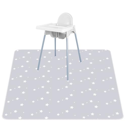 Vicloon Tappetino Seggiolone Bambini, 135X135cm Splash Mat, Tappeti Gioco per Bambini Splat Mat Portatile, Tappeto Antispruzzo Lavabile Impermeabile per Protezione del Pavimento（Stelle）