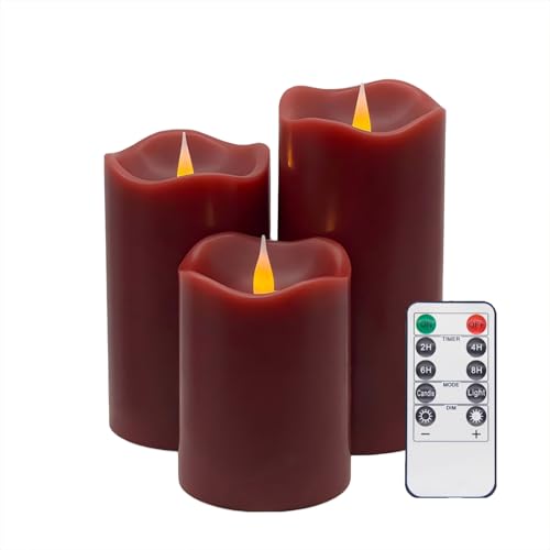 Image of Flameless LED Candles, Realistic Flickering Flame, Set of Multiple (Red, Set of 3 (4 inch,5 inch,6 inch))