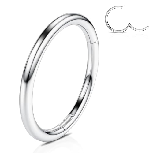 Wbrwp NR001-SI-14G-10MM 316L Surgical-Steel Hinged Nose Rings Hoop 14G Womens And Mens Body Pierecing Ring Septum Clicker Helix Cartilage Hoop Body Piercing Jewelry 10Mm Diameter