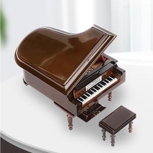 Miniature Piano, Mini Wooden Grand Piano Musical Instrument Model Ornament Dolls House Living Room Furniture Accessories with Stool