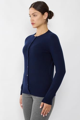 Image of JENNIE LIU Women's 100% Cashmere Button Front Long Sleeve Crewneck Cardigan Sweater