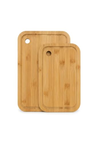 Doğal Bambu Kesme Tahtası Seti Büyük & Küçük Boy Mutfak Doğrama ve Sunum Tahtası Doğal Bambu 32 x 23