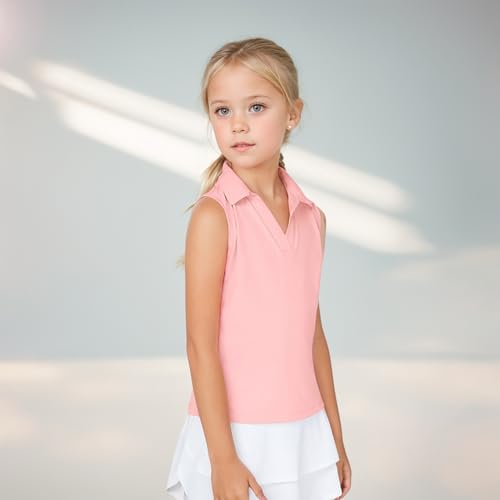 Girls Sleeveless Polo Shirts Quick Dry V-Neck Golf Tennis Workout Athletic Shirts4