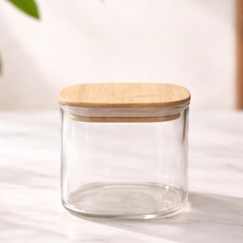 Image of Borosilicate Glass Storage Jar Set with Tray (Transparent, Set of 2-Squar)