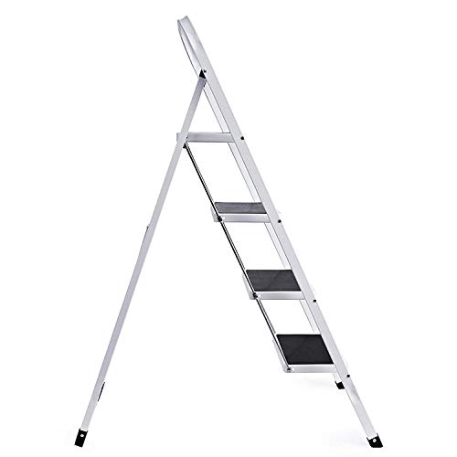 Delxo Folding 4 Step Ladder Ladder with Convenient Handgrip Anti-Slip Sturdy and Wide Pedal 330lbs Portable Steel Step Stool White and Black 4-Feet (WK2040-3)