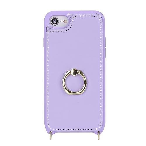 Image of for iPhone 7 /8 /SE 2020 /SE 2022 Case with Card Holder and Strap for Women,Crossbody Lanyard,Kickstand Ring Stand,Snap Clasp,Phone Wallet Cases 4.7 inch(Purple)