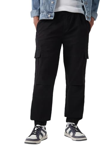 Image of Bewakoof Men's Solid Oversized Fit Twill Joggers