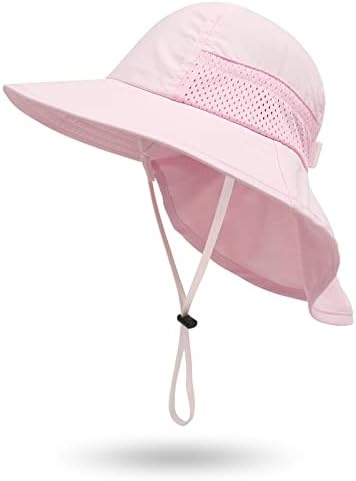 Muryobao Toddler Kids Baby Girls Boys Sun Hat Summer UPF 50+ UV Protection Caps Wide Brim Neck Flap Beach Play Fishing Hats Pink Age 3-7 Years