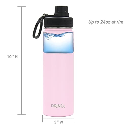 Image of Drinco Stainless Steel Water Bottle Spout Lid Vacuum Insulated Double Wall Water Bottle Wide Mouth Leak Proof Keep Cold Sport Camping Hiking (22oz Flamingo Pink)