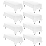 8 Pack 60 x 126 Inch Tablecloth, White Polyester Tablecloth for 8 Ft Rectangle Tables, Stain and Wri
